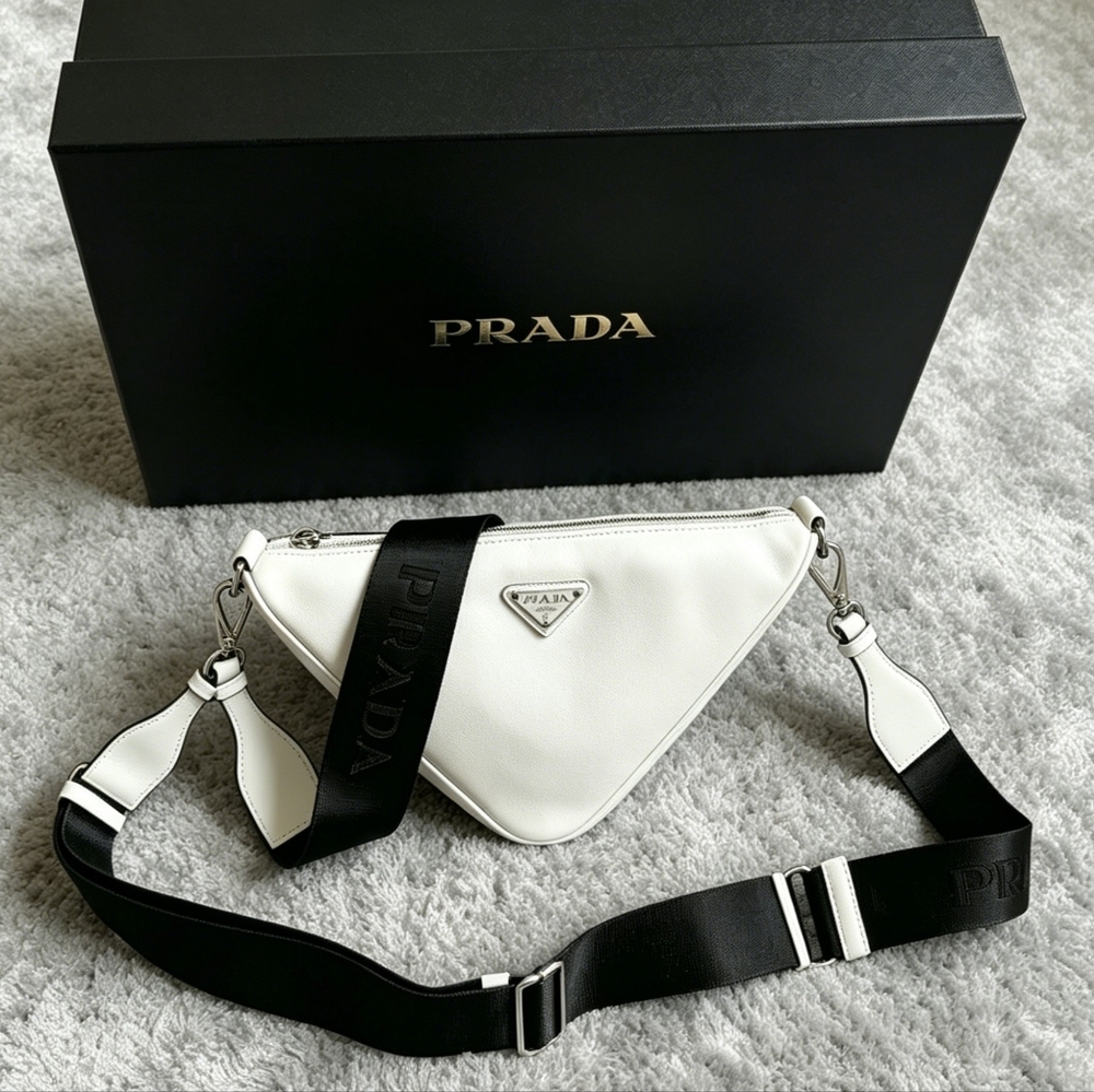 Prada Triangle Leather Shoulder Bag White